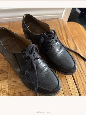 Sutro Black Leather Lace Up Oxfords Size 8.5 Almond Toe Flat Derby